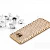 Луксозен силиконов калъф / гръб / TPU с камъни за Samsung Galaxy S6 Edge G925 - прозрачен / златист кант / ромб