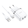 Зарядно устройство HOCO N4 220V / Dual USB to Type C - бяло
