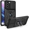 Удароустойчив гръб TPU кейс Slide Camera Case Magnetic Finger Ring Car Holder за Samsung Galaxy S21 FE - черен