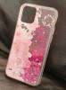Луксозен гръб 3D Water Case за Apple iPhone 12 /12 Pro 6.1'' - течен гръб с брокат / прозрачен с розови цветя