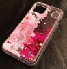 Луксозен гръб 3D Water Case за Apple iPhone 12 /12 Pro 6.1'' - течен гръб с брокат / прозрачен с розови цветя