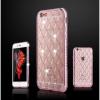 Луксозен силиконов калъф / гръб / TPU с камъни за Apple iPhone 5 / iPhone 5S / iPhone SE - прозрачен / Rose Gold / ромбове