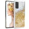 Луксозен твърд гръб / кейс / 3D Water Case за Samsung Galaxy S22 - прозрачен / течен гръб с брокат / златист