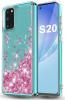Луксозен твърд гръб 3D Water Case за Samsung Galaxy S20 - прозрачен / течен гръб с брокат / сърца / розов