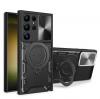 Удароустойчив гръб TPU кейс Slide Camera Case Magnetic Finger Ring Car Holder за Samsung Galaxy S25 Ultra - черен