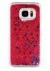 Луксозен твърд гръб 3D за Samsung Galaxy S7 G930 - прозрачен / червен брокат / звездички