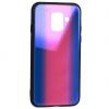 Луксозен стъклен твърд гръб Vennus за Samsung Galaxy A6 Plus 2018 - преливащ / синьо и розово