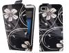 Кожен калъф Flip тефтер за Apple iPhone 5 - черен с бели цветя