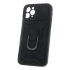 Удароустойчив гръб TPU кейс Slide Camera Case Magnetic Finger Ring Car Holder за iPhone 15 Pro - черен