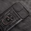 Удароустойчив гръб TPU кейс Slide Camera Case Magnetic Finger Ring Car Holder за iPhone 15 Pro - черен