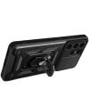 Удароустойчив гръб TPU кейс Slide Camera Case Magnetic Finger Ring Car Holder за Samsung Galaxy S25 Ultra - черен