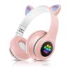 Стерео LED слушалки Bluetooth Cat Ear / Wireless Headphones / безжични LED слушалки Cat Ear P33M - розови / котешки лапички