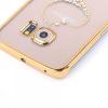 Луксозен твърд гръб с камъни за Samsung Galaxy S6 Edge G925 - сърце / златист кант