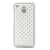 Заден предпазен твърд гръб / капак / с камъни за HTC One Mini M4 - бял с метален кант