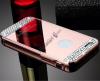 Луксозен алуминиев бъмпер с твърд гръб и камъни за Apple iPhone 5 / iPhone 5S / iPhone SE - Rose Gold / огледален