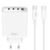 Зарядно устройство комплект XO CE23 PD 65W / 3x Type C 1x USB + кабел Type C - Type C - бяло